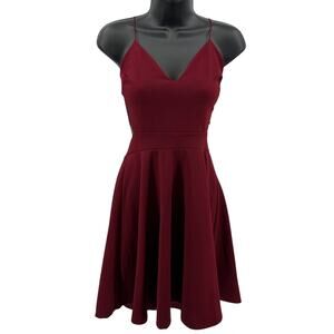 Endless Blu Mini Dress WMNS M Maroon Strappy Flare Lace Back Zip Cut Out Stretch